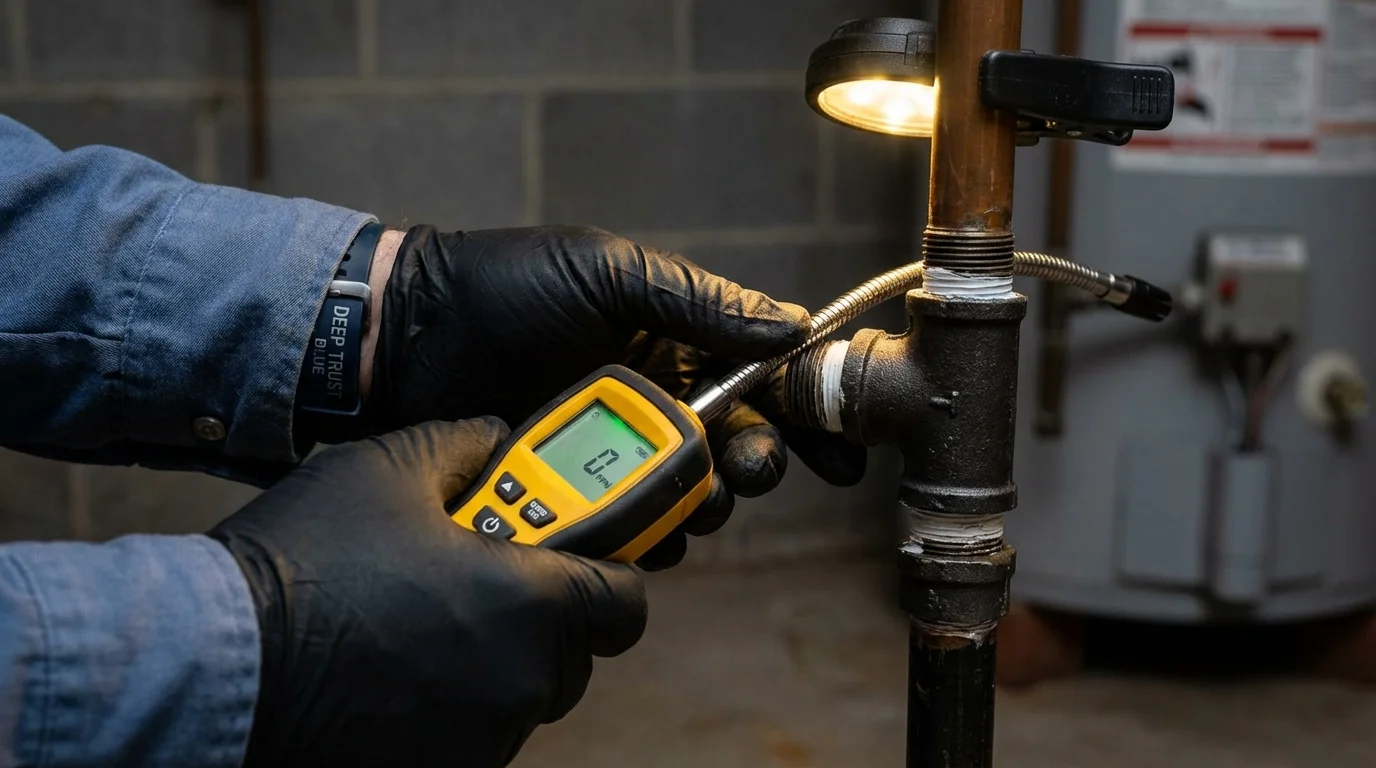 Gas leak detection with electronic sniffer by Johns Plumbing LLC in Weaverville