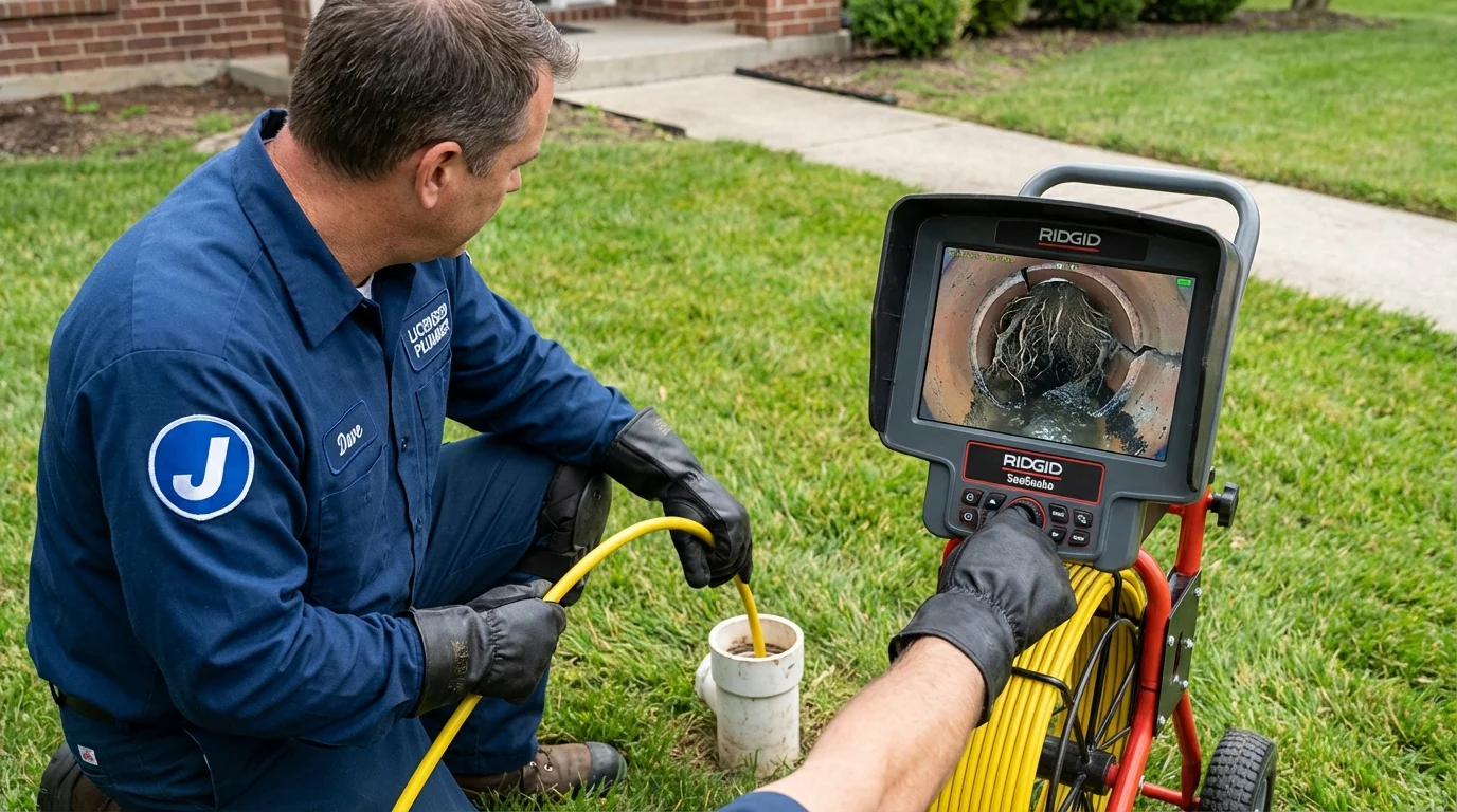 Sewer camera inspection being performed by Johns Plumbing LLC in Weaverville
