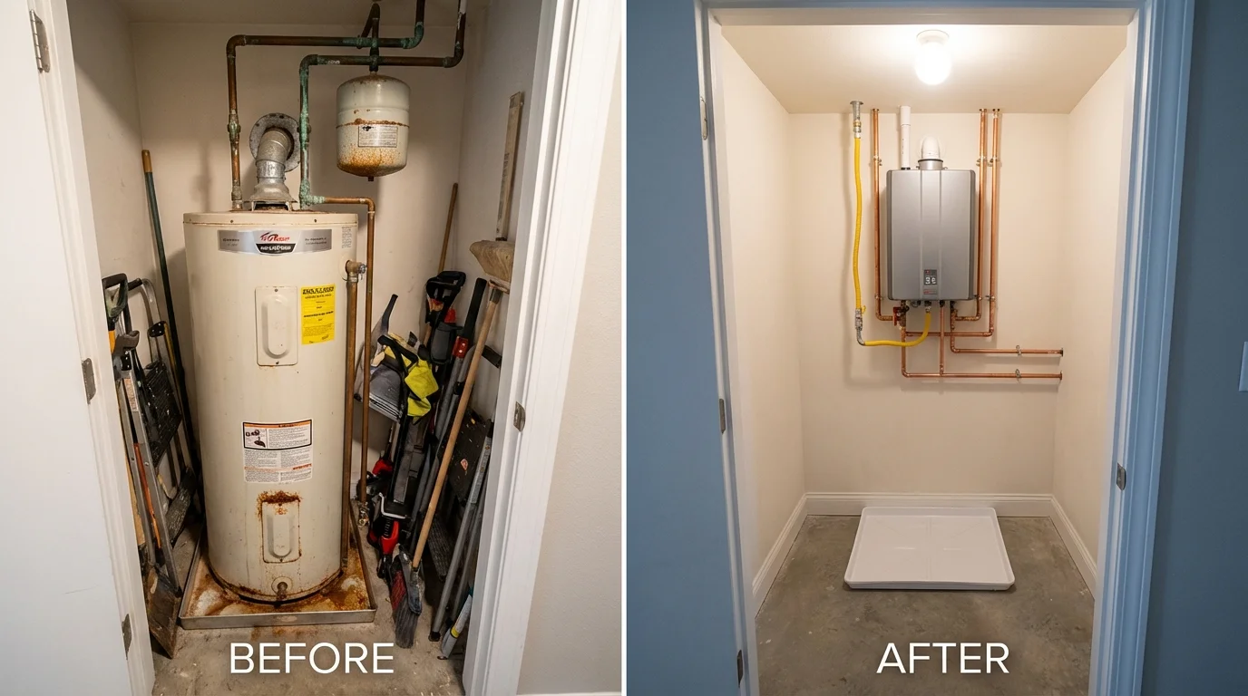 Tank water heater versus wall-mounted tankless unit comparison for Weaverville, CA homeowners