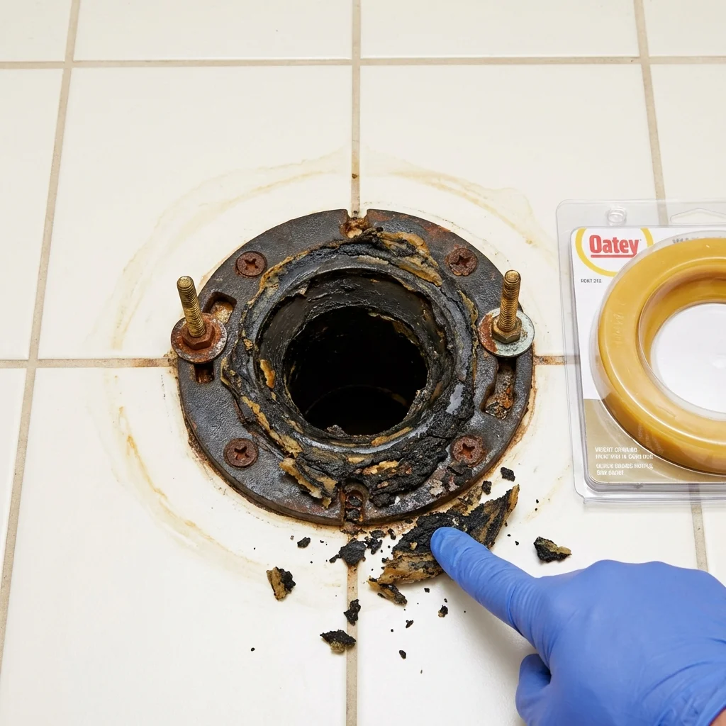 Failed wax ring showing water seepage at the base of a toilet in a Weaverville, CA home
